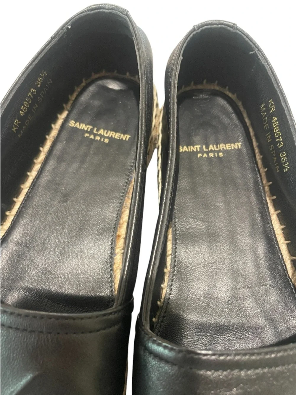 Saint Laurent Paris YSL Logo Black Leather Espadrille Flats 36.5